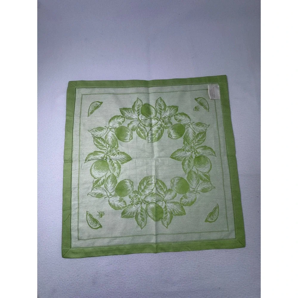 Cottagecore Williams Sonoma Napkin Set 8 Green White Citrus Lemon Lime Cotton